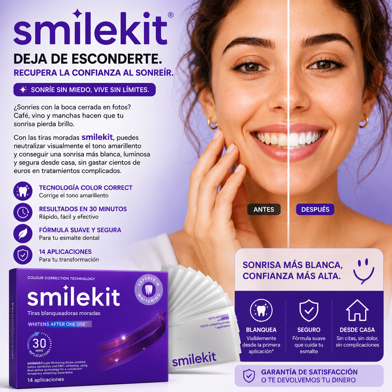 Tiras Blanqueadoras Moradas Smilekit
