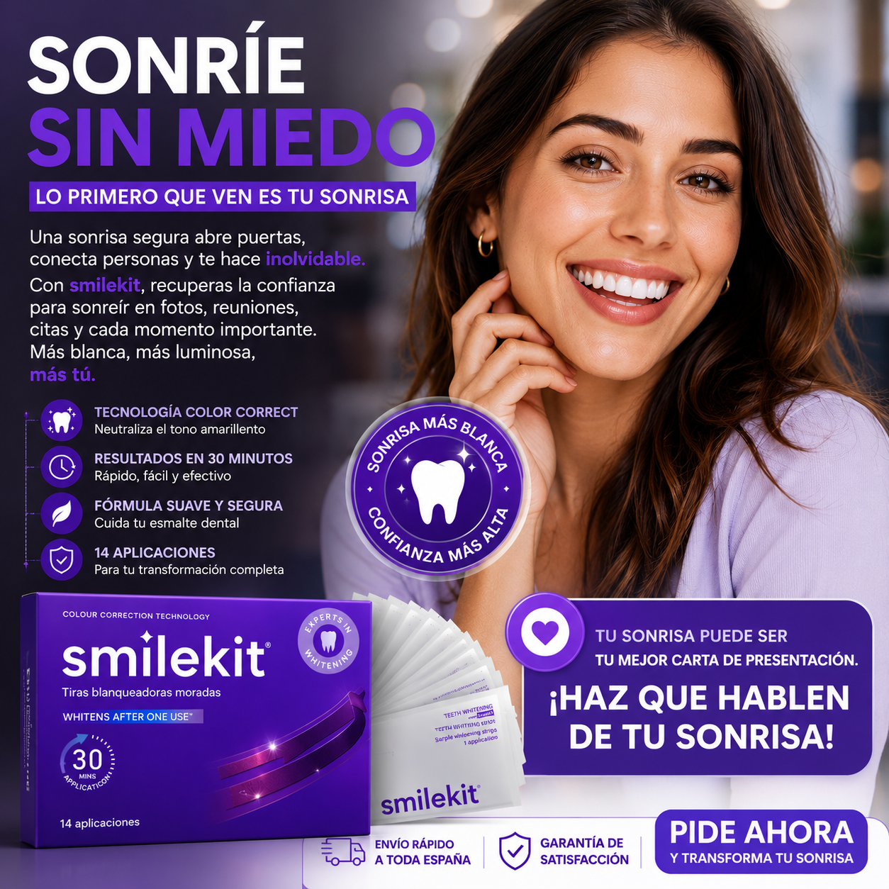 Tiras Blanqueadoras Moradas Smilekit
