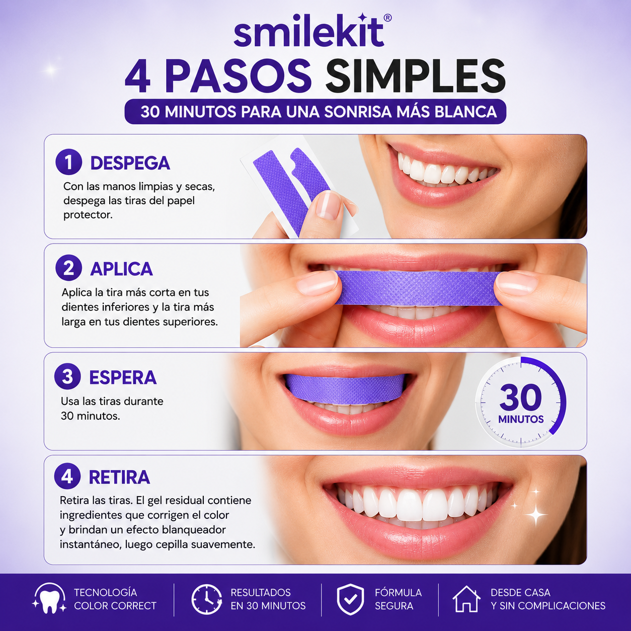 Tiras Blanqueadoras Moradas Smilekit