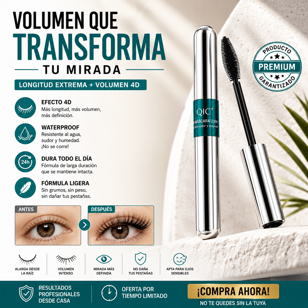 Máscara de Pestañas de Fibra de Seda 4D