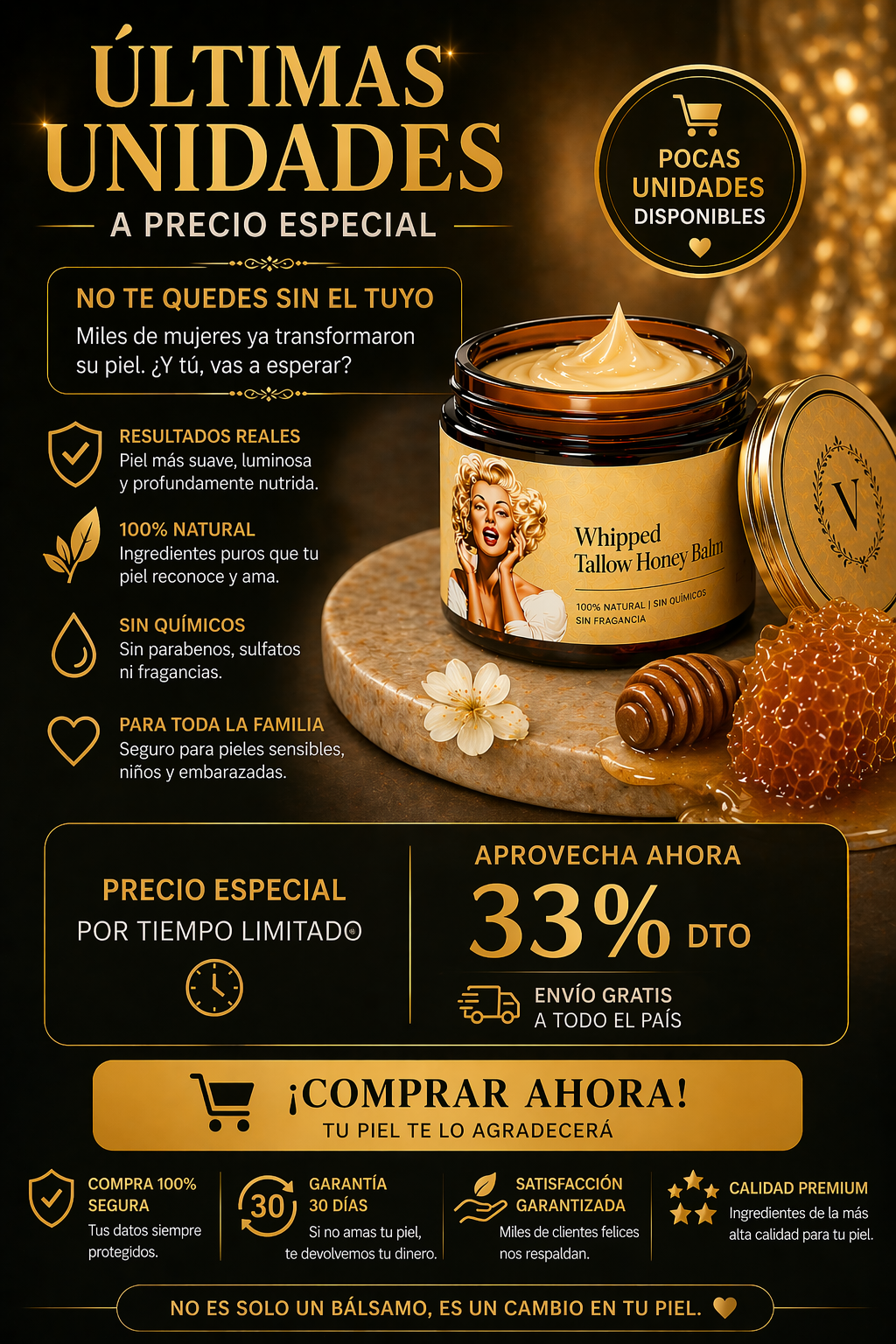 Crema de sebo bovino - bálsamo de sebo con miel - recipiente de plástico