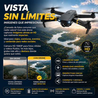 Drone dobrável com câmera HD e controle remoto