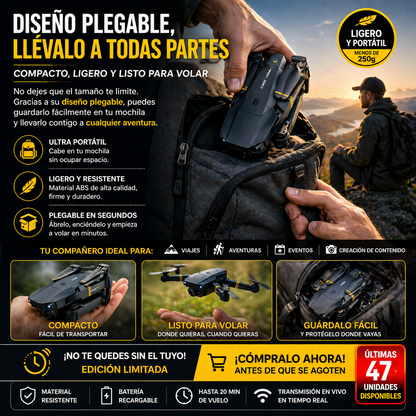 Drone dobrável com câmera HD e controle remoto