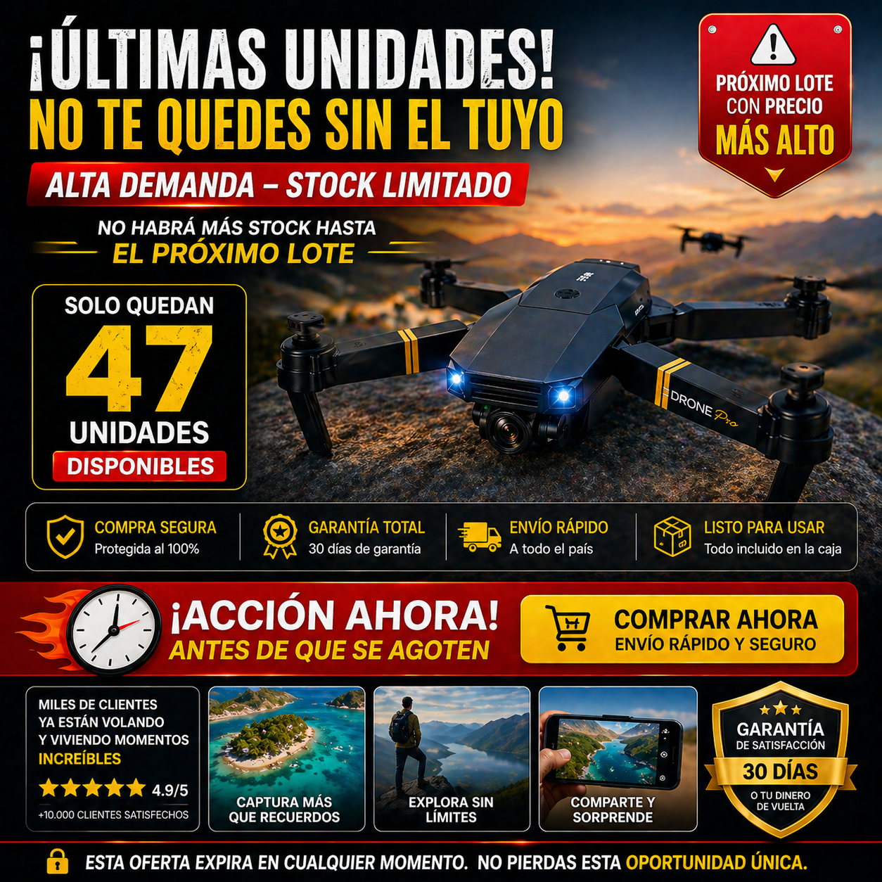 Drone dobrável com câmera HD e controle remoto