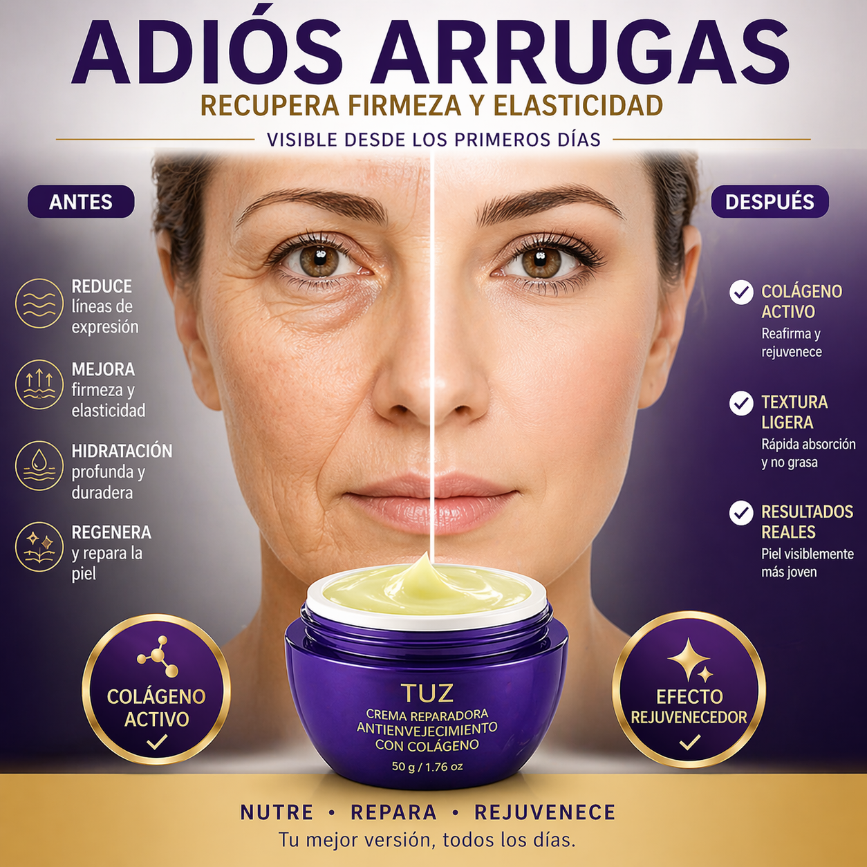 Crema Reparadora Antienvejecimiento con Colágeno 50 g Tuz