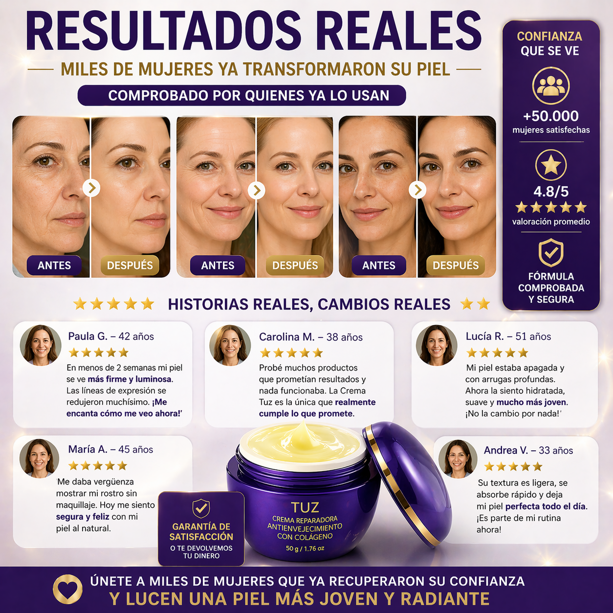 Crema Reparadora Antienvejecimiento con Colágeno 50 g Tuz
