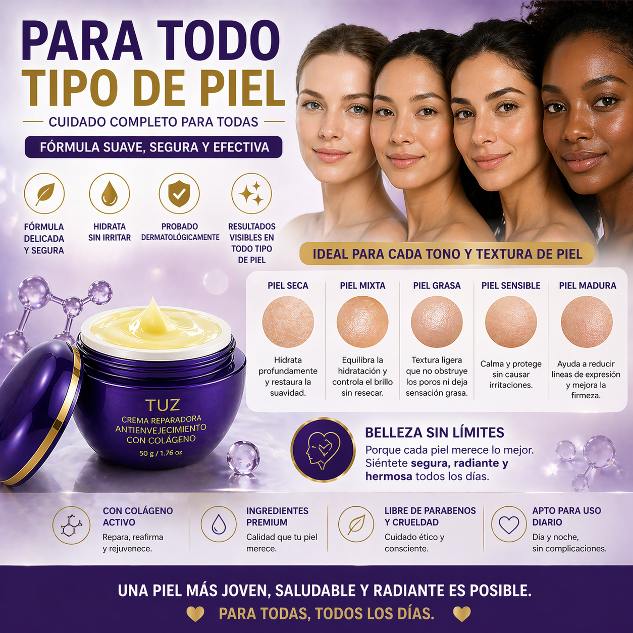 Crema Reparadora Antienvejecimiento con Colágeno 50 g Tuz