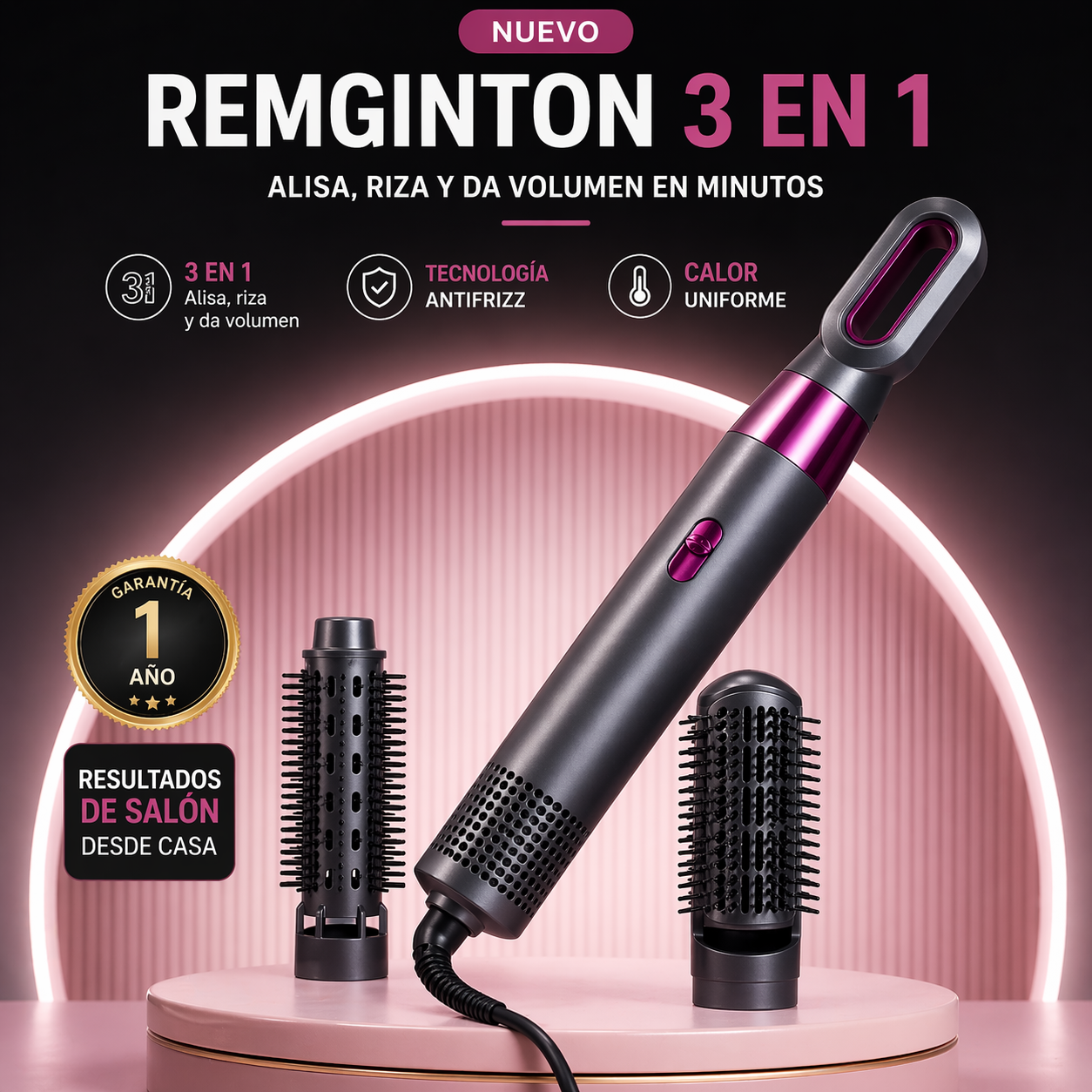 Escova de cabelo elétrica multifuncional 3 em 1 REMGINTON