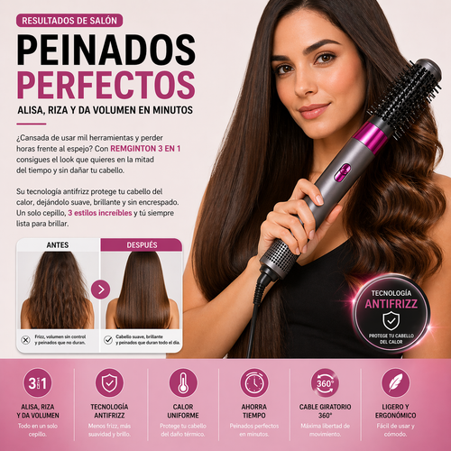 Escova de cabelo elétrica multifuncional 3 em 1 REMGINTON