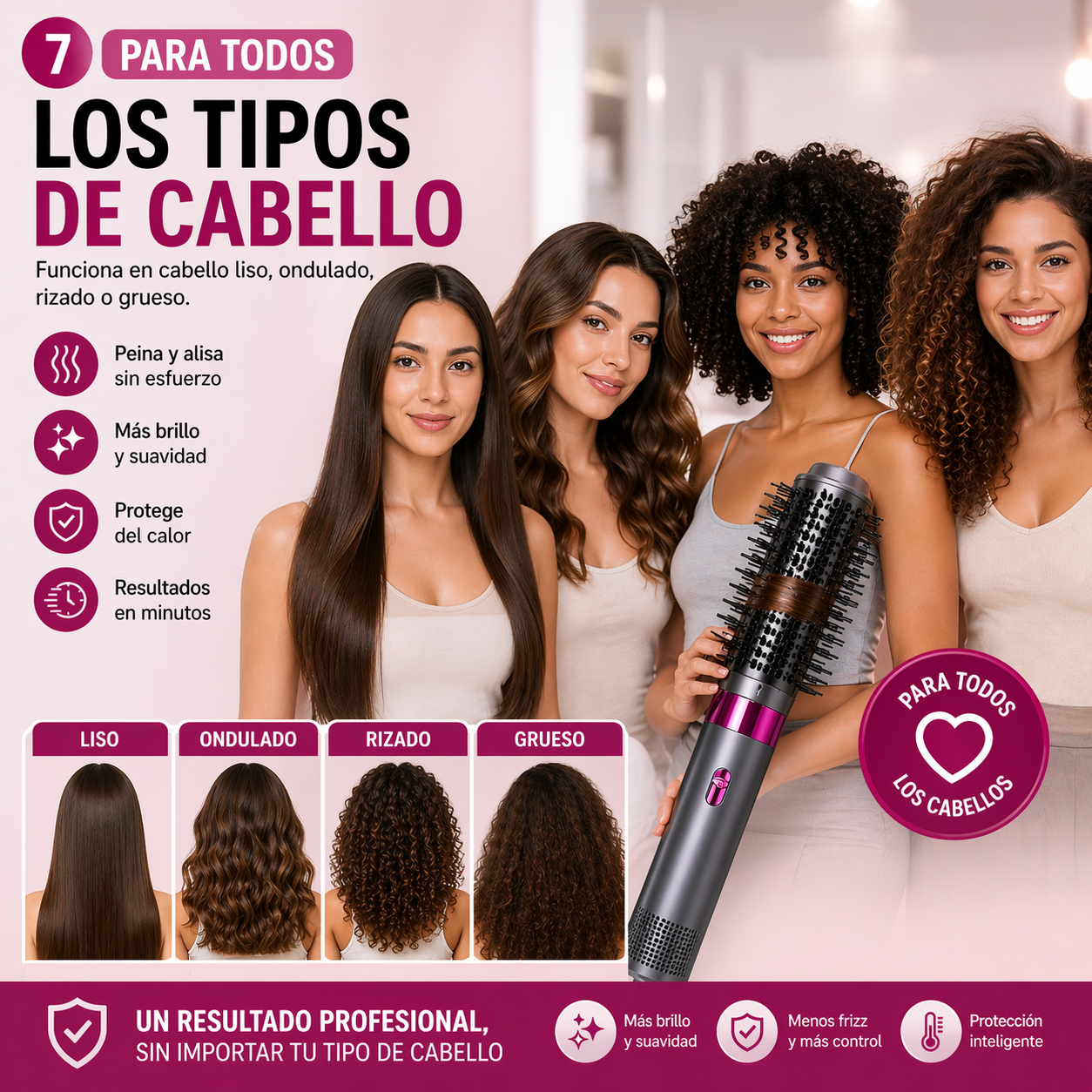 Escova de cabelo elétrica multifuncional 3 em 1 REMGINTON