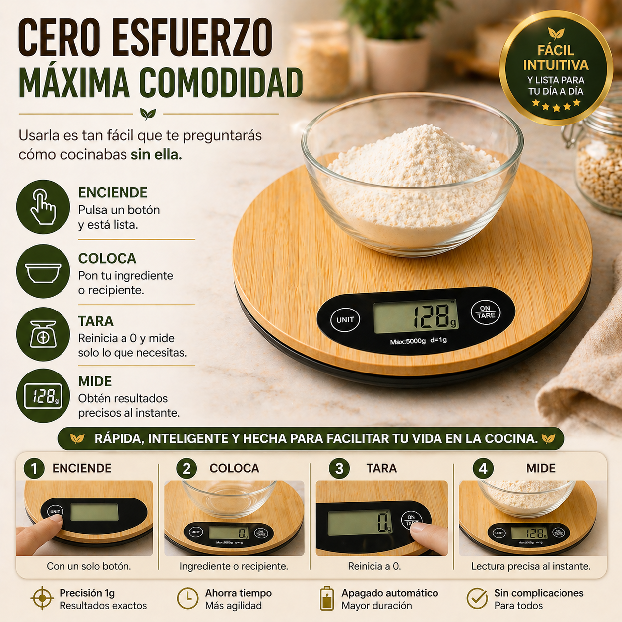 Báscula de cocina digital de bambú