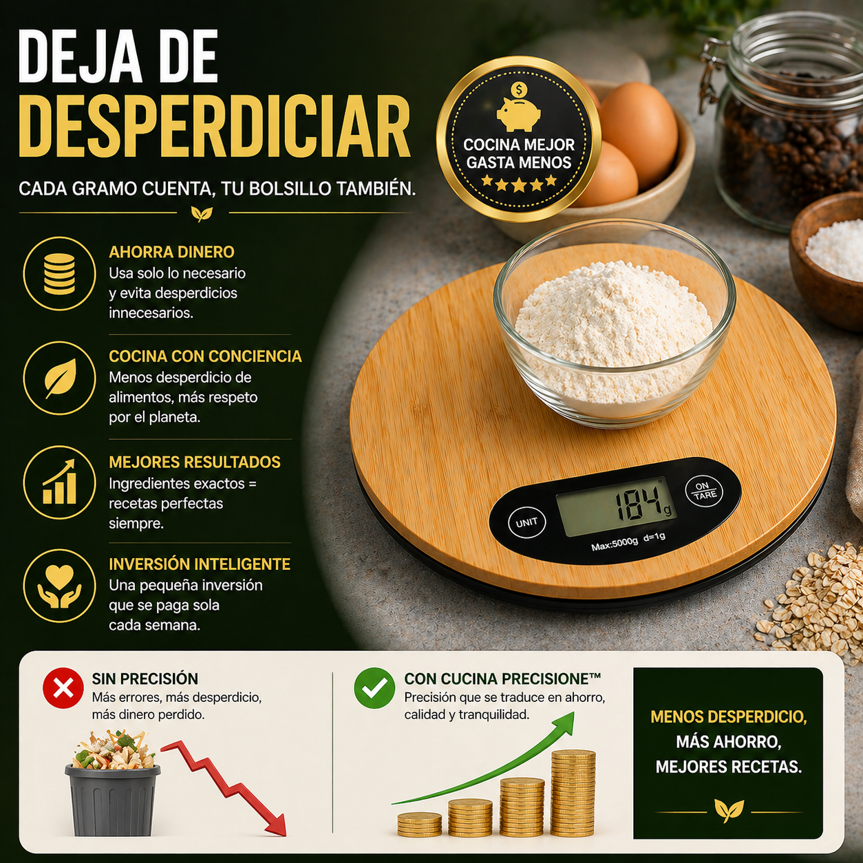 Báscula de cocina digital de bambú