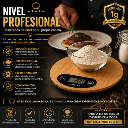 Báscula de cocina digital de bambú